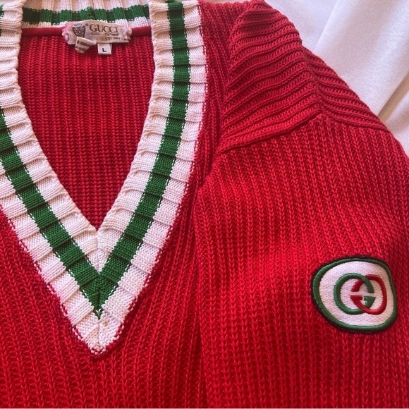 Vintage Gucci Authentic Rare cotton tennis sweater large unisex in red cotton